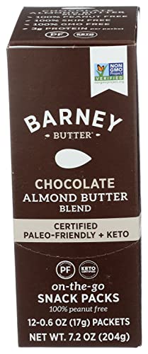 0852932008360 - BARNEY ALMOND BUTTER SNACK PACK, CHOCOLATE, NO STIR, NON-GMO, SKIN-FREE, PALEO FRIENDLY, KETO, 0.6 OUNCE, 12 COUNT