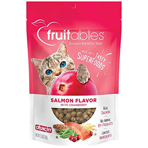 0852978008508 - FRUITABLES CAT TREATS | CRUNCHY TREATS FOR CATS | HEALTHY LOW CALORIE TREATS PACKED WITH PROTEIN | FREE OF WHEAT, CORN AND SOY | MADE WITH REAL SALMON WITH CRANBERRY | 2.5 OUNCES