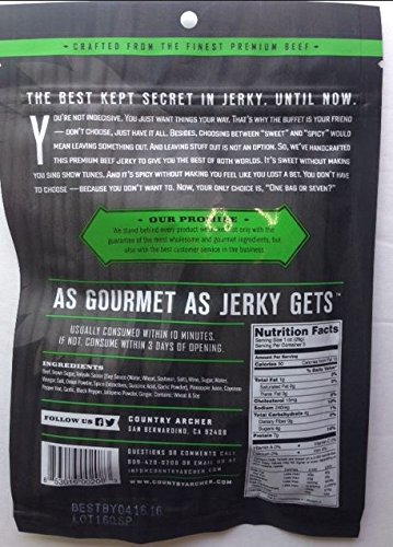 0853016002083 - COUNTRY ARCHER BEEF JERKY, SWEET JALAPENO, 3 OUNCE