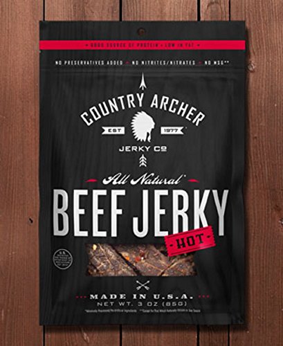 0853016002915 - COUNTRY ARCHER BEEF JERKY, HOT, 3 OUNCE