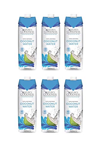 0853146007446 - 6 PACK OF NATURES GOODNESS COCONUT WATER - 33.82 FL OZ 1(L) (100% NATURAL, SUGAR FREE, GLUTEN FREE AND NON-GMO, FOR HYDRATING NATURALLY)