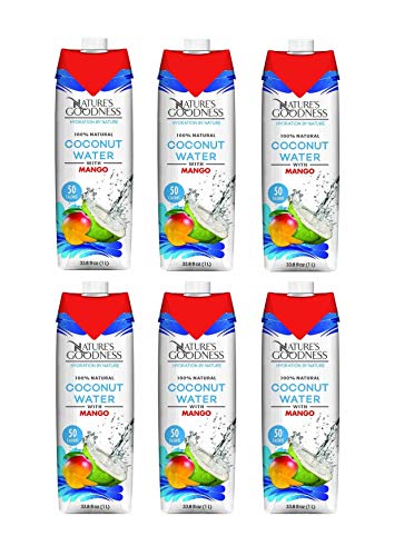 0853146007934 - 6 PACK OF NATURES GOODNESS COCONUT WATER MANGO FLAVOR - 33.82 FL OZ 1(L) (100% NATURAL, SUGAR FREE, GLUTEN FREE AND NON-GMO, FOR HYDRATING NATURALLY)