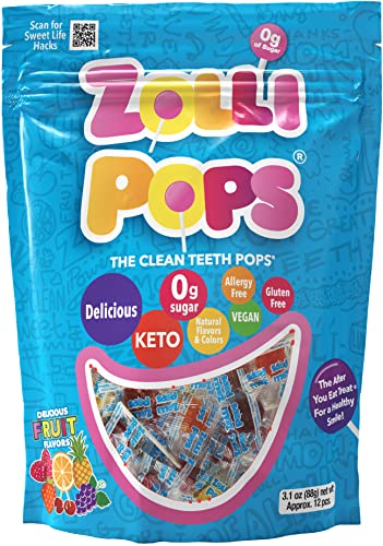 0853231003520 - ZOLLIPOPS CLEAN TEETH LOLLIPOPS | ANTI-CAVITY, SUGAR FREE CANDY WITH XYLITOL FOR A HEALTHY SMILE - GREAT FOR KIDS, DIABETICS AND KETO DIET (3.1 OZ BAG)