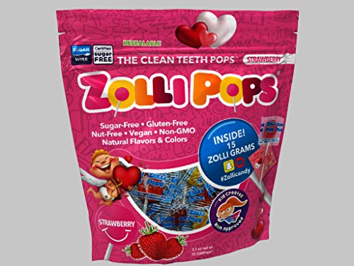 0853231003544 - ZOLLIPOPS - VALENTINES DAY STRAWBERRY PACK - CLEAN TEETH LOLLIPOPS | ANTI-CAVITY, SUGAR FREE CANDY WITH XYLITOL FOR HEALTHY, CLEAN TEETH - GREAT FOR KIDS, DIABETICS & KETO DIET (3.1 OZ BAG), 3.1 OZ