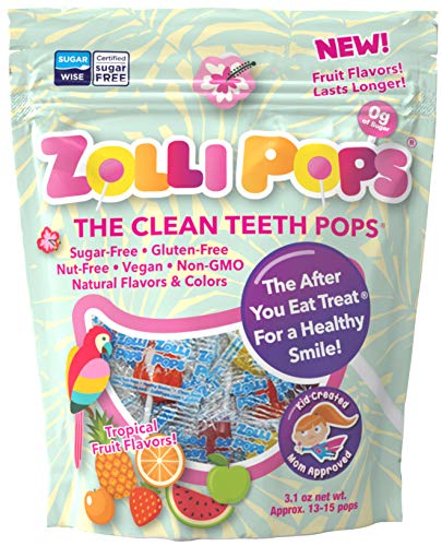 0853231003780 - ZOLLIPOPS THE CLEAN TEETH POPS, ANTI CAVITY LOLLIPOPS, DELICIOUS FLAVORS, TROPICAL, 3.1 OUNCE