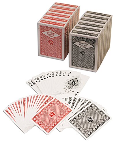 0853237004767 - DIAMOND PLAYING CARDS: 12 DECKS (6 RED, 6 BLACK) POKER SIZE REGULAR INDEX PLASTIC COATED PLAYING CARDS BY DA VINCI, MADE IN TAIWAN