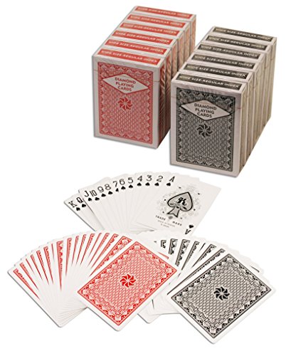 0853237004972 - DIAMOND PLAYING CARDS: 12 DECKS (6 RED, 6 BLACK) POKER SIZE LARGE INDEX PLASTIC COATED PLAYING CARDS BY DA VINCI, MADE IN TAIWAN