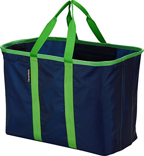 0853520005839 - CLEVERMADE SNAPBASKET XL COLLAPSIBLE SHOPPING TOTE, 40 LITER SOFT SIDED BAG, DEEP BLUE/KELLY GREEN
