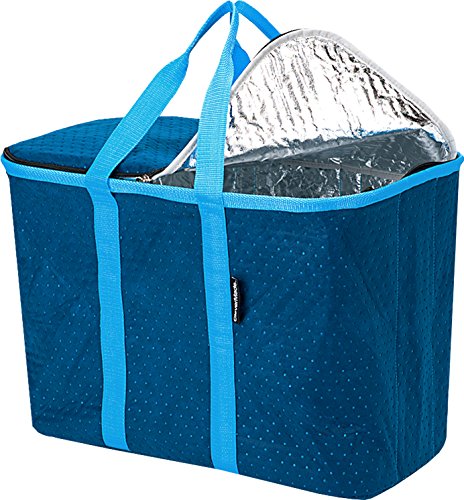 0853520005907 - CLEVERMADE SNAPBASKET THERMO XL COLLAPSIBLE SHOPPING TOTE, 40 LITER SOFT SIDED INSULATED BAG, DEEP BLUE/LIGHT BLUE