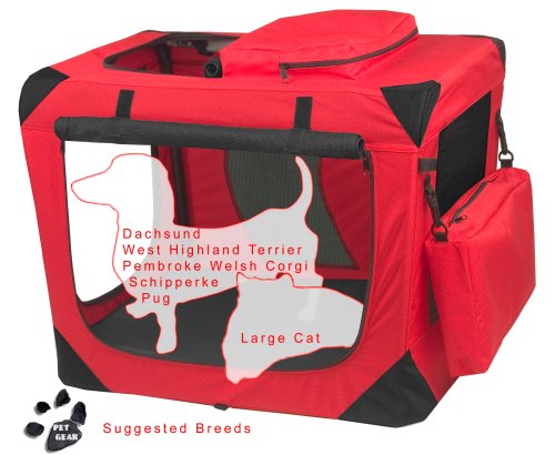 0853585215501 - PET GEAR GENERATION II DELUXE PORTABLE SOFT CRATE FOR CATS AND DOGS UP TO 30-POUNDS, RED POPPY