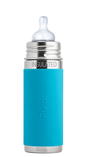 0853766006485 - PURA INSULATED STAINLESS STEEL INFANT BOTTLE WITH SILICONE NIPPLE & SLEEVE, AQUA