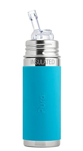 0853766006508 - PURA INSULATED STAINLESS STEEL BOTTLE WITH SILICONE STRAW & SLEEVE, AQUA