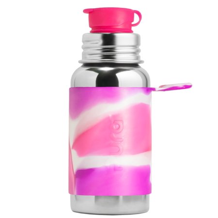0853766006591 - PURA SPORT 18 OZ STAINLESS STEEL WATER BOTTLE WITH SILICONE SPORT FLIP CAP & SLEEVE, PINK SWIRL (PLASTIC FREE, NONTOXIC CERTIFIED, BPA FREE)