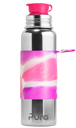 0853766006621 - PURA SPORT 28 OZ / 850 ML STAINLESS STEEL WATER BOTTLE WITH SILICONE SPORT FLIP CAP & SLEEVE, PINK SWIRL (PLASTIC FREE, NONTOXIC CERTIFIED, BPA FREE)
