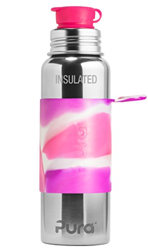 0853766006652 - PURA SPORT 22 OZ VACUUM INSULATED STAINLESS STEEL WATER BOTTLE WITH SILICONE SPORT FLIP CAP & SLEEVE, PINK SWIRL (PLASTIC FREE, NONTOXIC CERTIFIED, BPA FREE)