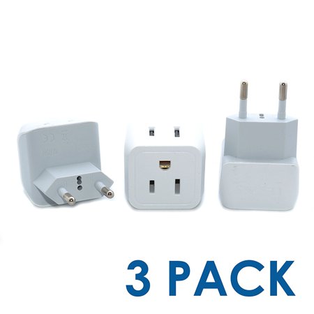 0853826007032 - CEPTICS USA TO MOST OF EUROPE TRAVEL ADAPTER PLUG - TYPE C (3 PACK) - DUAL INPUTS - ULTRA COMPACT