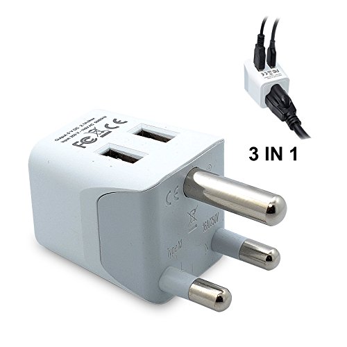 0853826007162 - CEPTICS USA TO SOUTH AFRICA TRAVEL ADAPTER PLUG WITH DUAL USB - TYPE M - ULTRA COMPACT