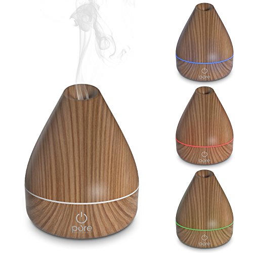 0853975005453 - PURESPA NATURAL AROMATHERAPY OIL DIFFUSER - ULTRASONIC MISTER WITH 200ML WATER TANK, WOOD-GRAIN ACCENTS AND SOFT COLOR-CHANGING LIGHTS