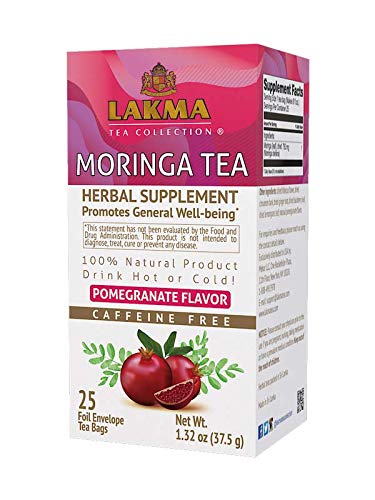 0854051004605 - LAKMA MORINGA TEA WITH POMEGRANATE FLAVOR - 25 TEA BAGS (100% NATURAL, SUGAR FREE, GLUTEN FREE AND NON-GMO)
