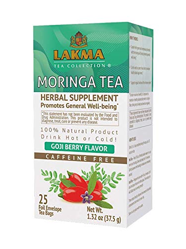 0854051004612 - LAKMA MORINGA TEA WITH GOJI BERRY FLAVOR - 25 TEA BAGS (GMO FREE, GLUTEN FREE, DAIRY FREE, SUGAR FREE & 100% NATURAL)