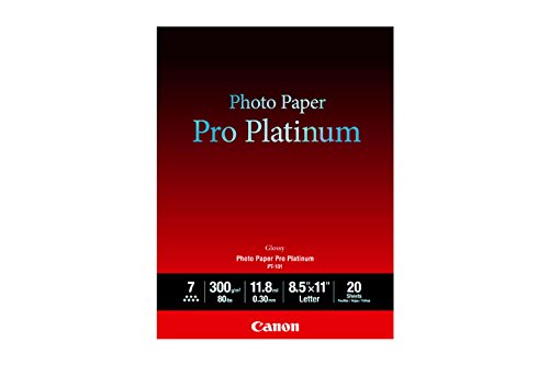 0854432502058 - CANON PT-101 PHOTO PAPER PRO PLATINUM - LETTER - 8.5 X 11 - 80LB - HIGH GLOSS - 20 X SHEET - WHITE