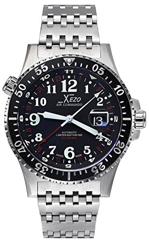 0854480004085 - XEZO AIR COMMANDO 300 METERS WATER-RESISTANT DIVERS AND PILOT SWISS MADE AUTOMATIC WATCH WITH 3 TIME ZONES