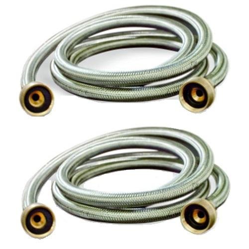 0854689006040 - WASHING MACHINE HOSES BURST PROOF 6 FT STAINLESS STEEL BRAIDED - 2 PACK