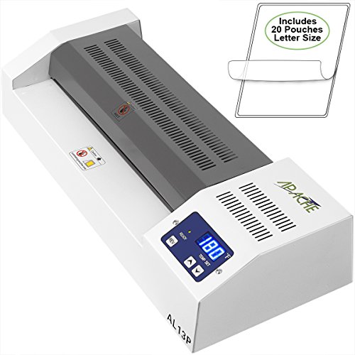 8548621214311 - APACHE AL13P PROFESSIONAL THERMAL LAMINATOR, 13 A3 SIZE, WITH FOUR ADJUSTABLE ROLLERS AND FULLY ADJUSTABLE TEMPERATURE - INCLUDES A 20 PACK OF APACHE 5 AND 3 MIL LAMINATOR POUCHES (10 EACH)