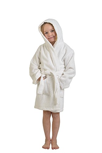 0855031120346 - SUPERIOR EGYPTIAN COLLECTION HOODED TERRY BATH ROBE FOR KIDS, SMALL/MEDIUM, WHITE