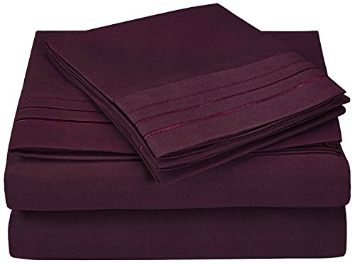 0855031128861 - SUPERIOR 3-LINE EMBROIDERED SHEETS, LUXURIOUS SILKY SOFT, LIGHT WEIGHT, WRINKLE RESISTANT BRUSHED MICROFIBER, TWIN XL SIZE 3-PIECE SHEET SET, PLUM
