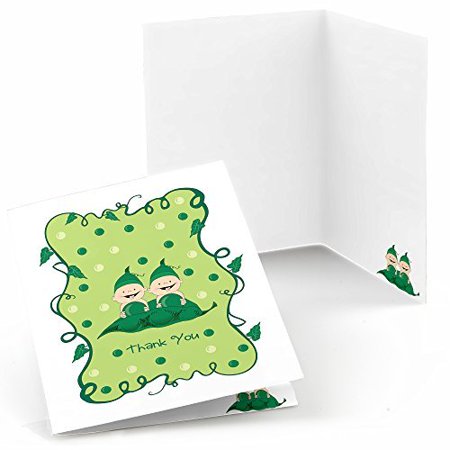 0855076001983 - TWINS TWO PEAS IN A POD CAUCASIAN - BABY SHOWER OR BIRTHDAY PARTY THANK YOU CARDS (8 COUNT)