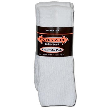 0855432002142 - EXTRA-WIDE TUBE SOCKS WHITE FIT SHOES 9-15 UP TO 6E 3-PAIR PACK DIABETIC FOR SHOE MADE IN USA