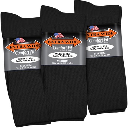 0855432002203 - EXTRA WIDE COMFORT FIT ATHLETIC CREW (MID-CALF) SOCKS FOR MEN - BLACK - SIZE 8.5-11.5 (UP TO 6E WIDE) - 3PK