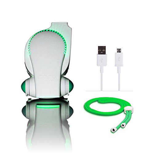 0855441003086 - PORTABLE BABY STROLLER FAN WITH LED LIGHTS - COOL ON THE GO CLIP ON FAN - VERSATILE HANDS-FREE PERSONAL COOLING DEVICE / COMPACT USB FAN - BLADELESS DESK FAN WHITE/ GREEN