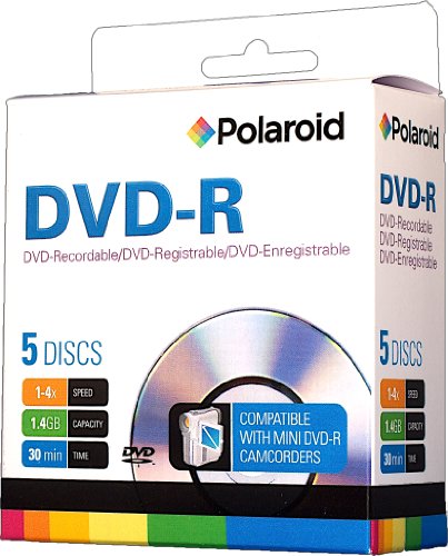 0855681002191 - POLAROID PRMDVD0005J DVD-R 1.4GB 30-MINUTE 4X RECORDABLE 8CM MINI DVD DISC, 5-PACK SLIM CASE