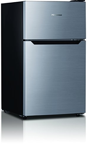0855788005606 - HISENSE RT33D6BAE COMPACT REFRIGERATOR WITH DOUBLE DOOR TOP MOUNTED FREEZER, 3.3 CU. FT., STAINLESS SILVER