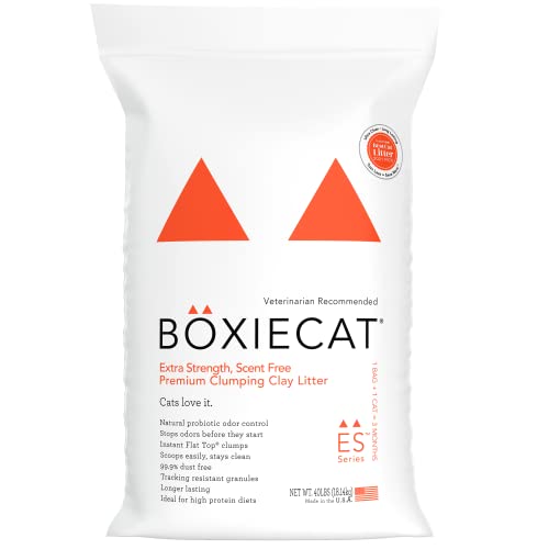 0855978006529 - BOXIECAT EXTRA STRENGTH PREMIUM CLUMPING CAT LITTER - CLAY FORMULA - SCENT FREE MULTICAT - ULTRA CLEAN LITTER BOX, PROBIOTIC POWERED ODOR CONTROL, HARD CLUMPING LITTER, 99.9% DUST FREE