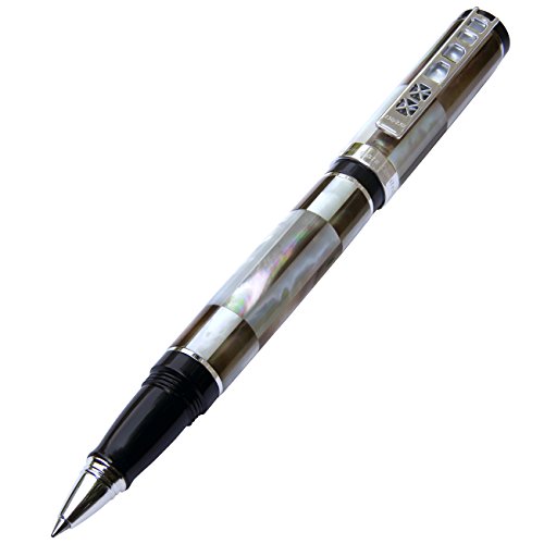 0856469005489 - XEZO GOLDEN GATE EXECUTIVE ROLLERBALL PEN, HANDCRAFTED FROM NATURAL NEW ZEALAND WHITE AND TAHITIAN BLACK MOTHER OF PEARL, SERIAL (GOLDEN GATE MOP BW R)