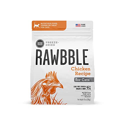 0856605005564 - BIXBI RAWBBLE FREEZE DRIED CAT FOOD, CHICKEN RECIPE, 10 OZ - 95% MEAT AND ORGANS, NO FILLERS - PANTRY-FRIENDLY RAW CAT FOOD FOR MEAL, TREAT OR FOOD TOPPER - USA MADE IN SMALL BATCHES