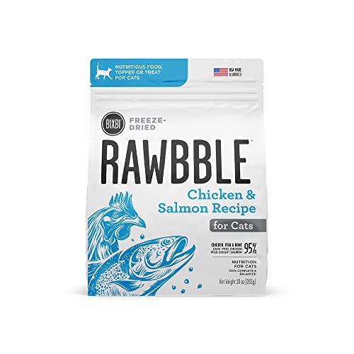 0856605005595 - BIXBI RAWBBLE FREEZE DRIED CAT FOOD, CHICKEN & SALMON RECIPE, 3.5 OZ - 95% MEAT AND ORGANS, NO FILLERS - PANTRY-FRIENDLY RAW CAT FOOD FOR MEAL, TREAT OR FOOD TOPPER - USA MADE IN SMALL BATCHES