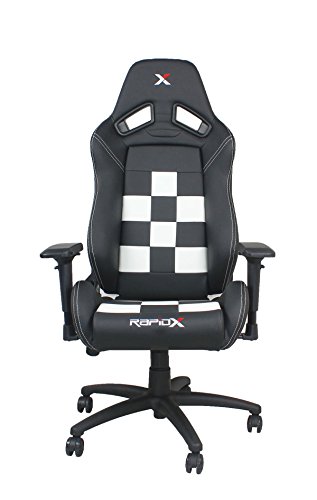 0856690005340 - FINISH LINE WHITE ON BLACK CHECKERED FLAG PATTERN GAMING AND LIFESTYLE CHAIR BY RAPIDX