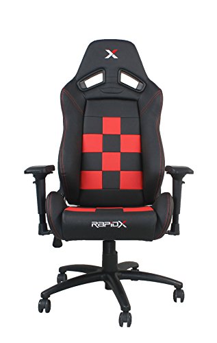 0856690005357 - FINISH LINE RED ON BLACK CHECKERED FLAG PATTERN GAMING AND LIFESTYLE CHAIR BY RAPIDX