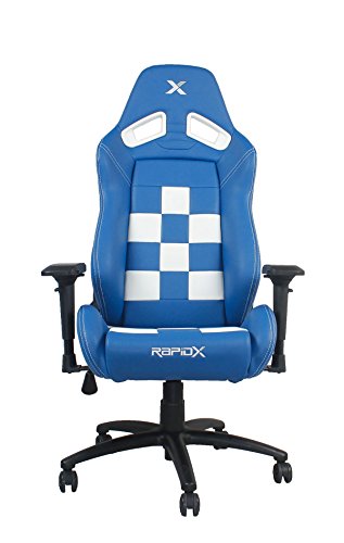 0856690005364 - FINISH LINE WHITE ON BLUE CHECKERED FLAG PATTERN GAMING AND LIFESTYLE CHAIR BY RAPIDX
