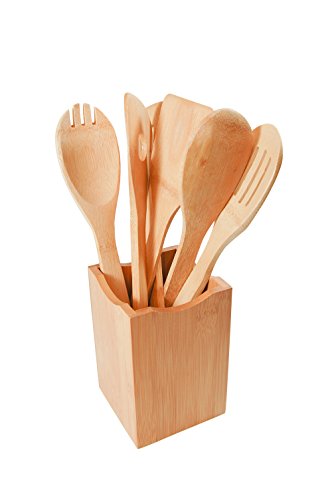 0856790005066 - BAMBOO COOKING UTENSIL SET - 7 PIECE KITCHEN TOOL SET INCLUDES 6 TOOLS AND 1 HOLDER