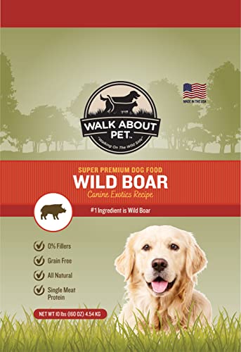 0856893007608 - WALK ABOUT PET, WA10040, CANINE EXOTICS ALL-NATURAL SUPER PREMIUM DOG FOOD, WILD BOAR RECIPE DRY KIBBLE, GRAIN AND GLUTEN FREE, SINGLE SOURCE PROTEIN, 0% FILLERS, 10 POUND BAG