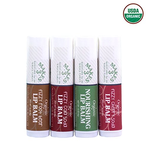 0857639004363 - LIP BALM - ORGANIC NATURAL USDA CERTIFIED 100% - ACCELERATES HEALING - FIZZY SODA MOISTURIZING BALM STICK - PREVENT DRY CRACKED LIPS - HAND-CRAFTED IN SANTA BARBARA, CALIFORNIA - 4 PACK NEVER RUN OUT