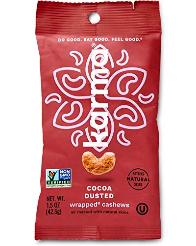 0857916006509 - KARMA NUTS CASHEWS WITH SKIN, WHOLE, ROASTED, VEGAN, GLUTEN FREE, BUTTERY SNACK NUTS, NATURAL, LOW NET CARB, NO SUGAR ADDED, KETO FRIENDLY, WRAPPED, 12 SNACK PACKS (COCOA DUSTED)
