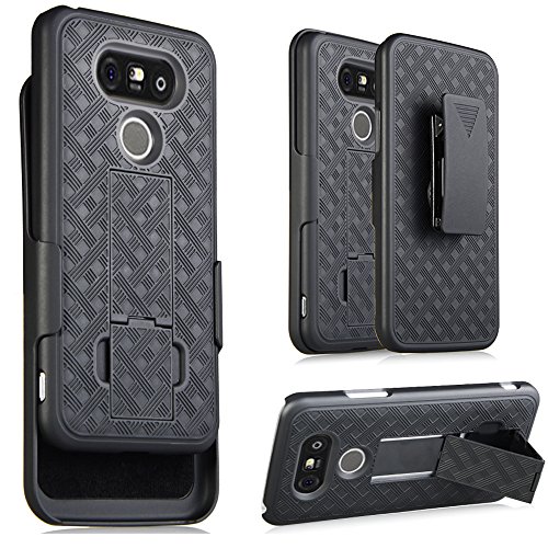 0858108006024 - LG G5 CASE, BOMEA SUPER SLIM HARD SHELL HOLSTER CASE COMBO WITH KICKSTAND AND BELT SWIVEL CLIP FOR LG G5 PHONE BLACK