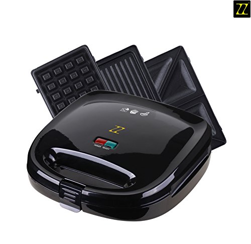0858179006145 - ZZ S6141B-B 3 IN 1 BREAKFAST SANDWICH AND WAFFLE PRESS WITH 3 SETS OF DETACHABLE NON-STICK PLATES ,BLACK