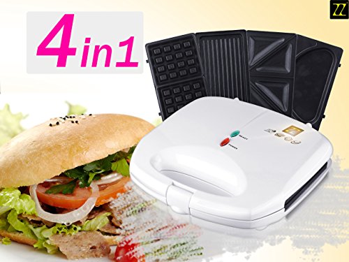 0858179006176 - ZZ S6142A-W 4 IN 1 SANDWICH WAFFLE BURGER AND DONUT MAKER WITH 4 SETS OF DETACHABLE NON-STICK PLATES, WHITE